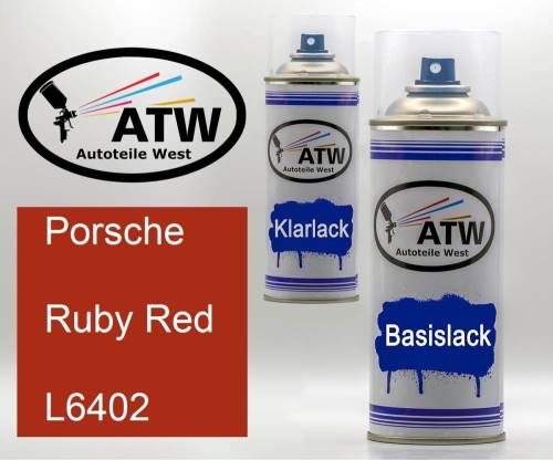 Porsche, Ruby Red, L6402: 400ml Sprühdose + 400ml Klarlack - Set, von ATW Autoteile West.